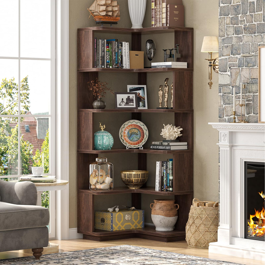 Corner Book Shelf, 6-Shelf L Shaped Corner Bookshelf with Baffle