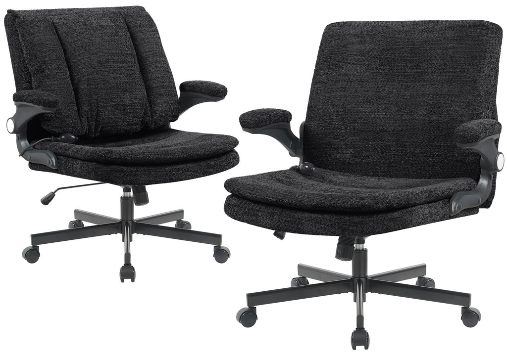 Criss Cross Office Chair with 2 in 1 Inflatable Flip-up Back, Ergonomic Wide Seat Desk Chair with Adjustable Arms and Wheels, Cross Legged Office Chair for Home & Office, Black