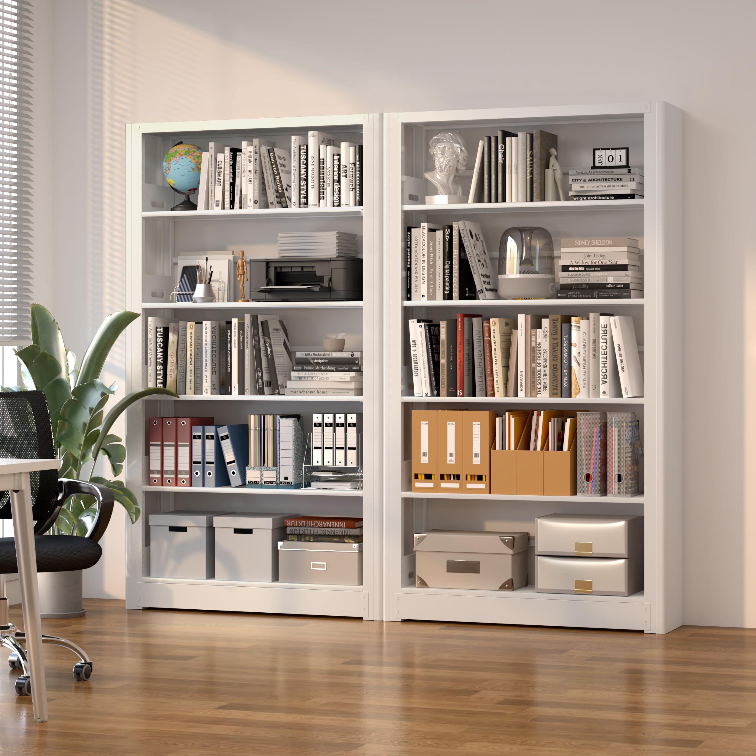 Metal White Bookshelf, 69" Tall Bookshelf with Adjustable Shelves, 5 Shelf Bookcase, Large Bookshelves and Bookcases, Book Shelf Organizer for Home Office, Library, Bedroom, Living Room