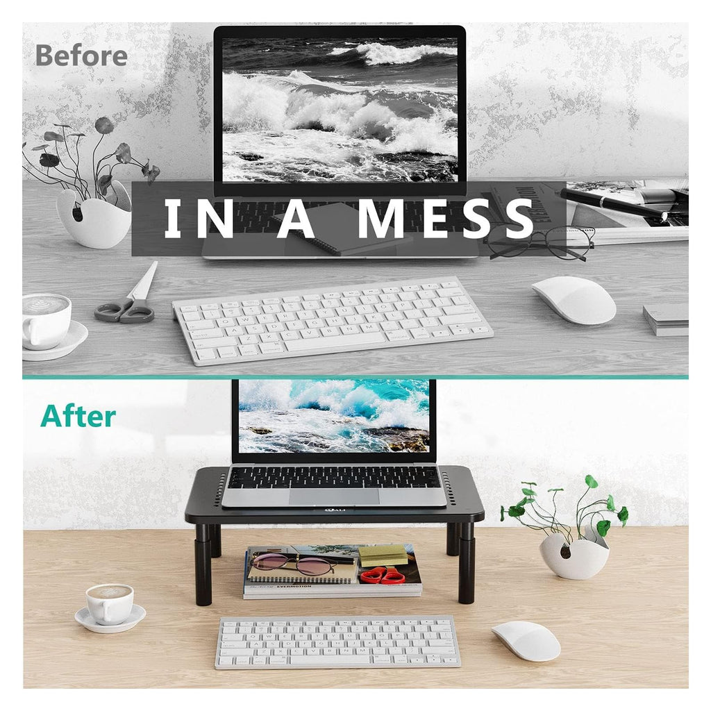 2 Pack, Dual Monitor Stand for Desk, Desk Monitor Riser 3 Height Adjustable, Laptop Riser with Airflow Vents, Desk Organizer for Computer, Laptop, Printer, Notebook (STT003-2), Black