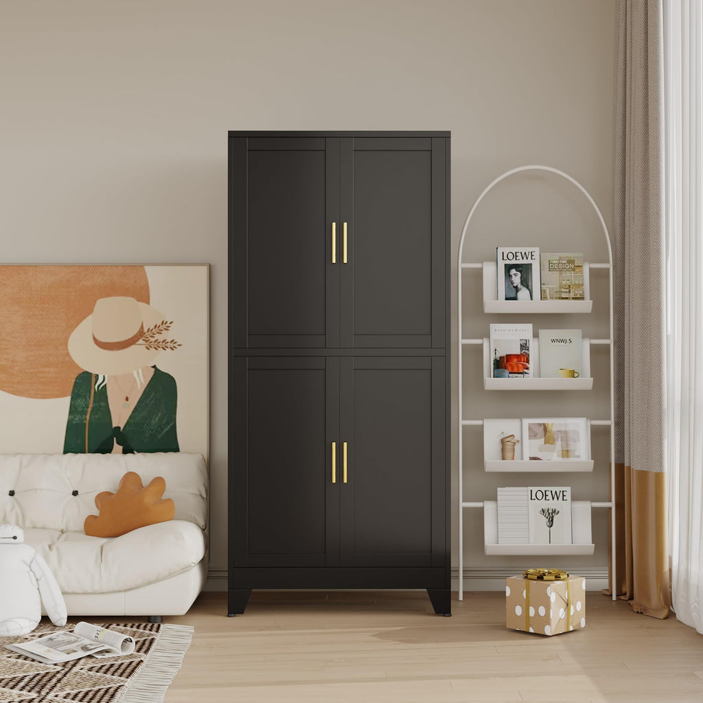 47” Black Metal Storage Cabinet, Kitchen Pantry Cabinet