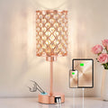 Crystal Table Lamp, Rose Gold Touch Lamp with USB C+A Port, 3-Way Dimmable