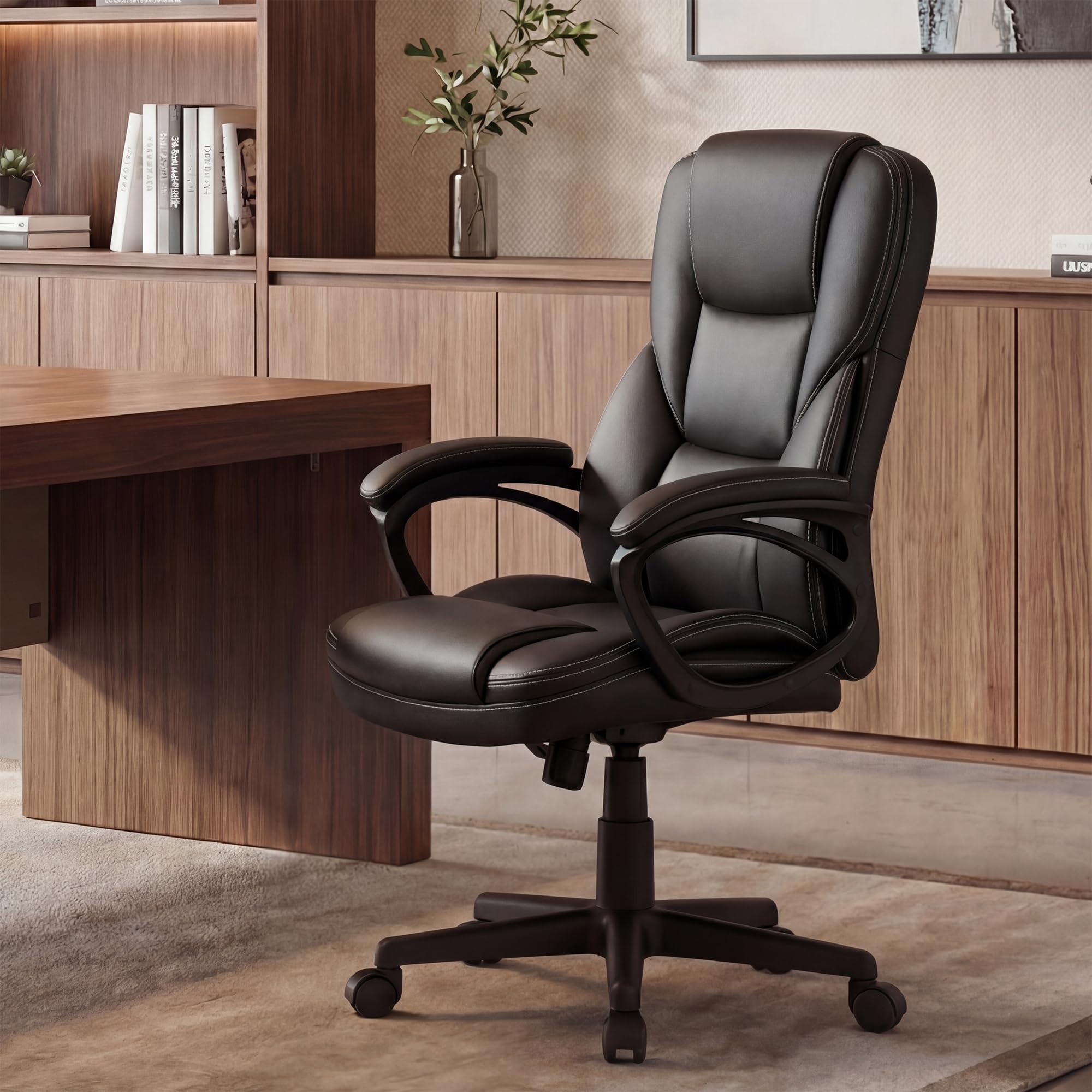 Office Executive Chair High Back Adjustable Managerial Home Desk Chair, Swivel Computer PU Leather Chair with Lumbar Support
