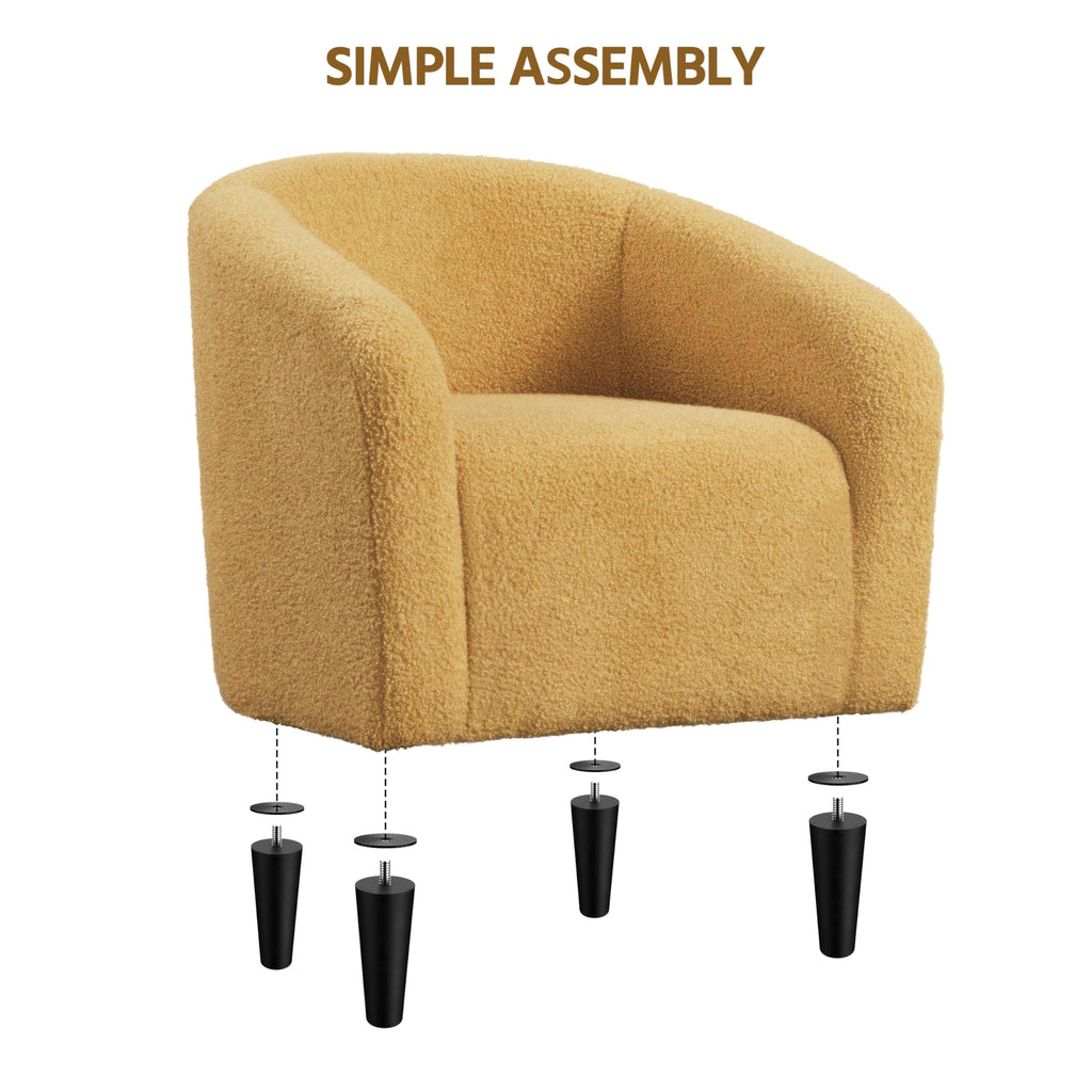 Accent Barrel Chair, Boucle Fabric Club Chair, Furry Sherpa Elegant and Cozy, Soft Padded Armchair for Living Room Bedroom Reception Room Office, Mustard Yellow