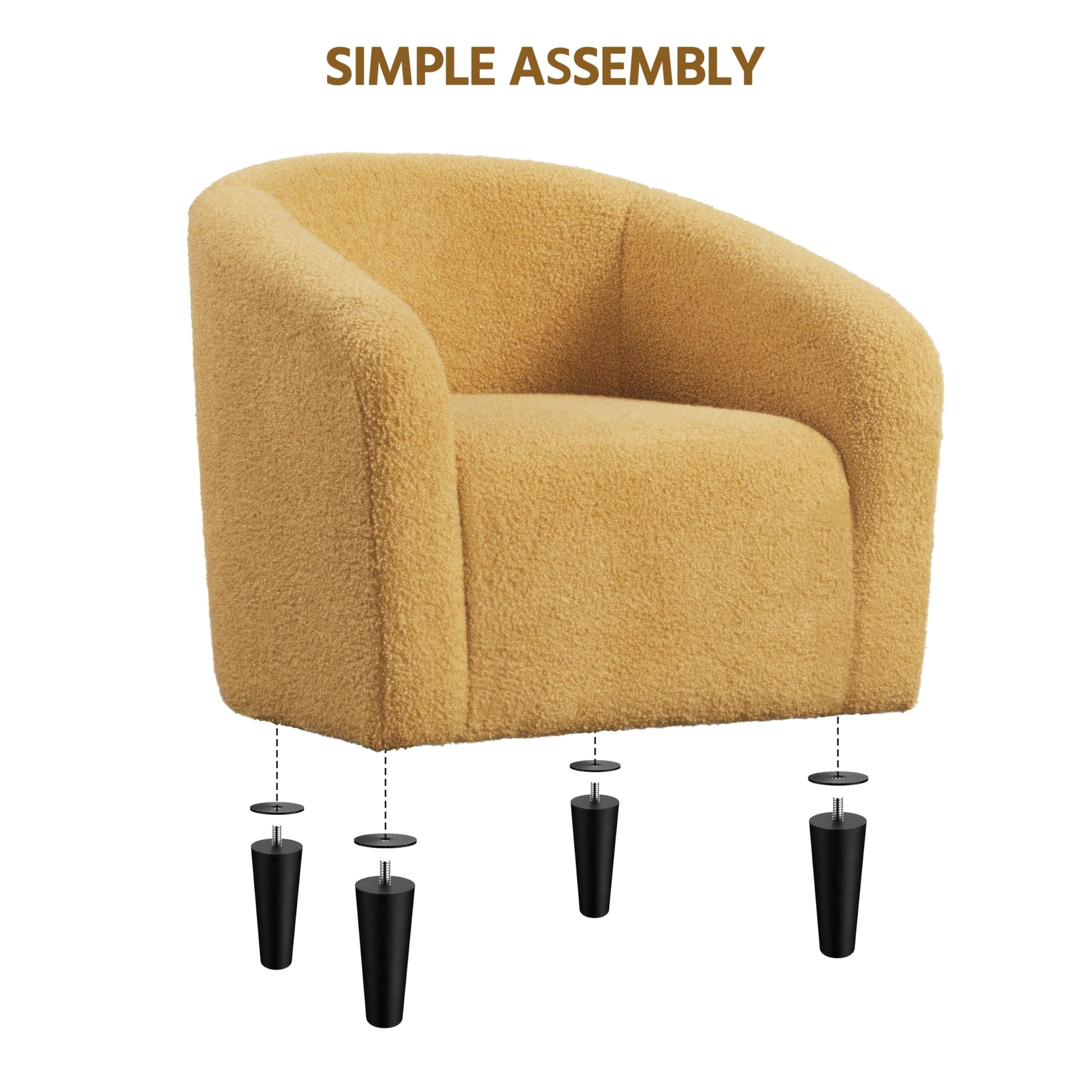 Accent Barrel Chair, Boucle Fabric Club Chair, Furry Sherpa Elegant and Cozy, Soft Padded Armchair for Living Room Bedroom Reception Room Office, Mustard Yellow