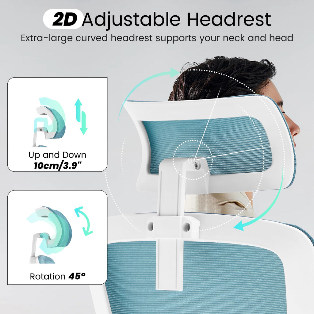 Ergonomic Office Chair, 400 LBS Computer Chairs with Adjustable Lumbar Support, Breathable Mesh Desk Chair Ergonomic with Thickened Cushion, Comfy Home Office Desk Chair (Lake Blue)