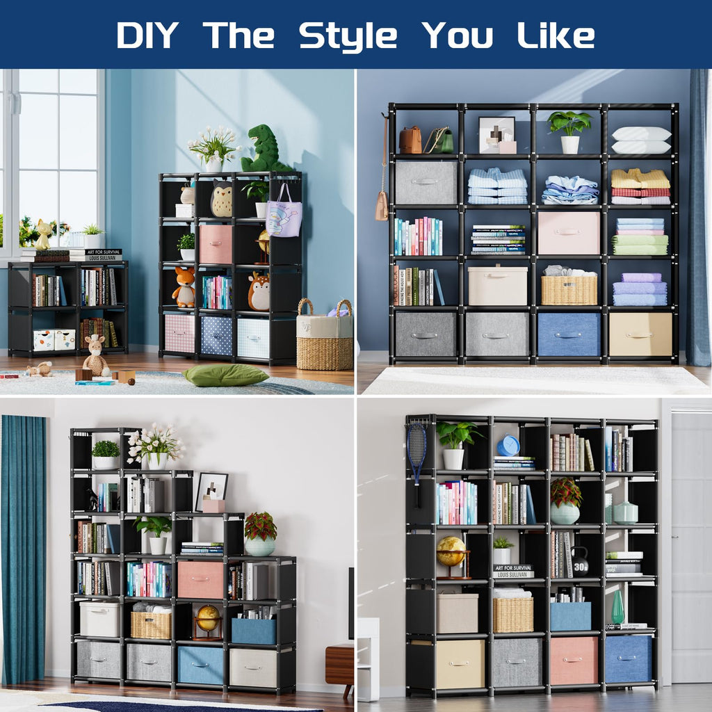 20 Cube Book Shelf, Storage Organizer, Large DIY Bookcase, Metal Cube Bookshelf, Cubbies Closet Storage Organizer Shelves for Bedroom,Living Room,Home,Office