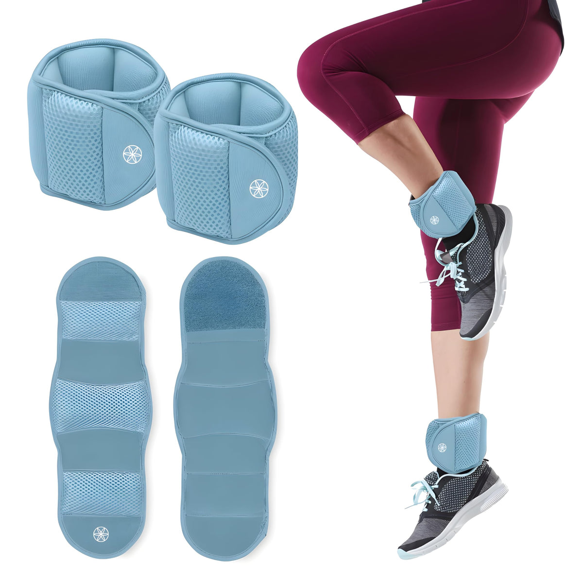 Ankle Weights, Adjustable Strap, Set of 2 (2LB Pair - Retro Blue)