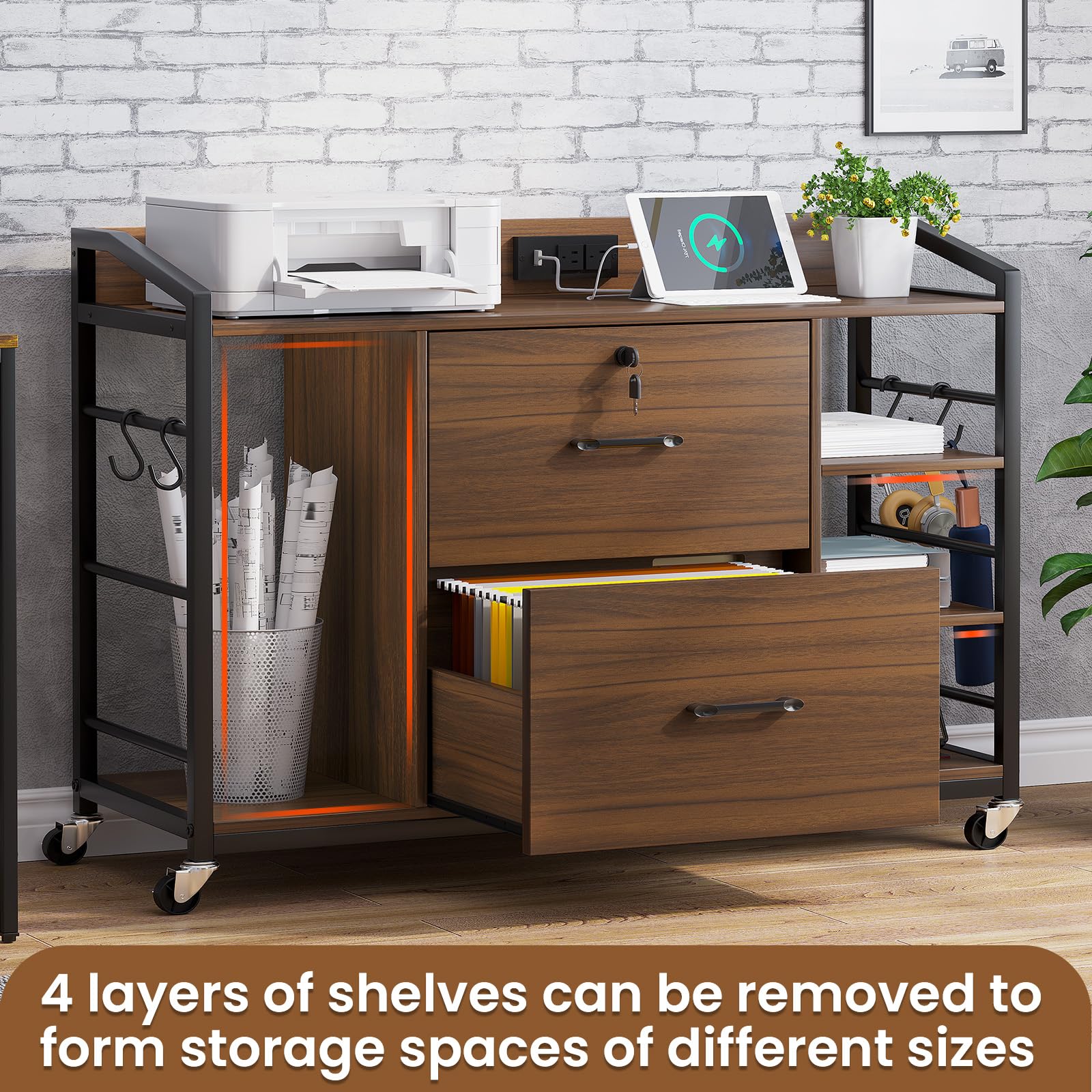 44" File Cabinet with Lock, Filing Cabinet fits Legal/Letter Size