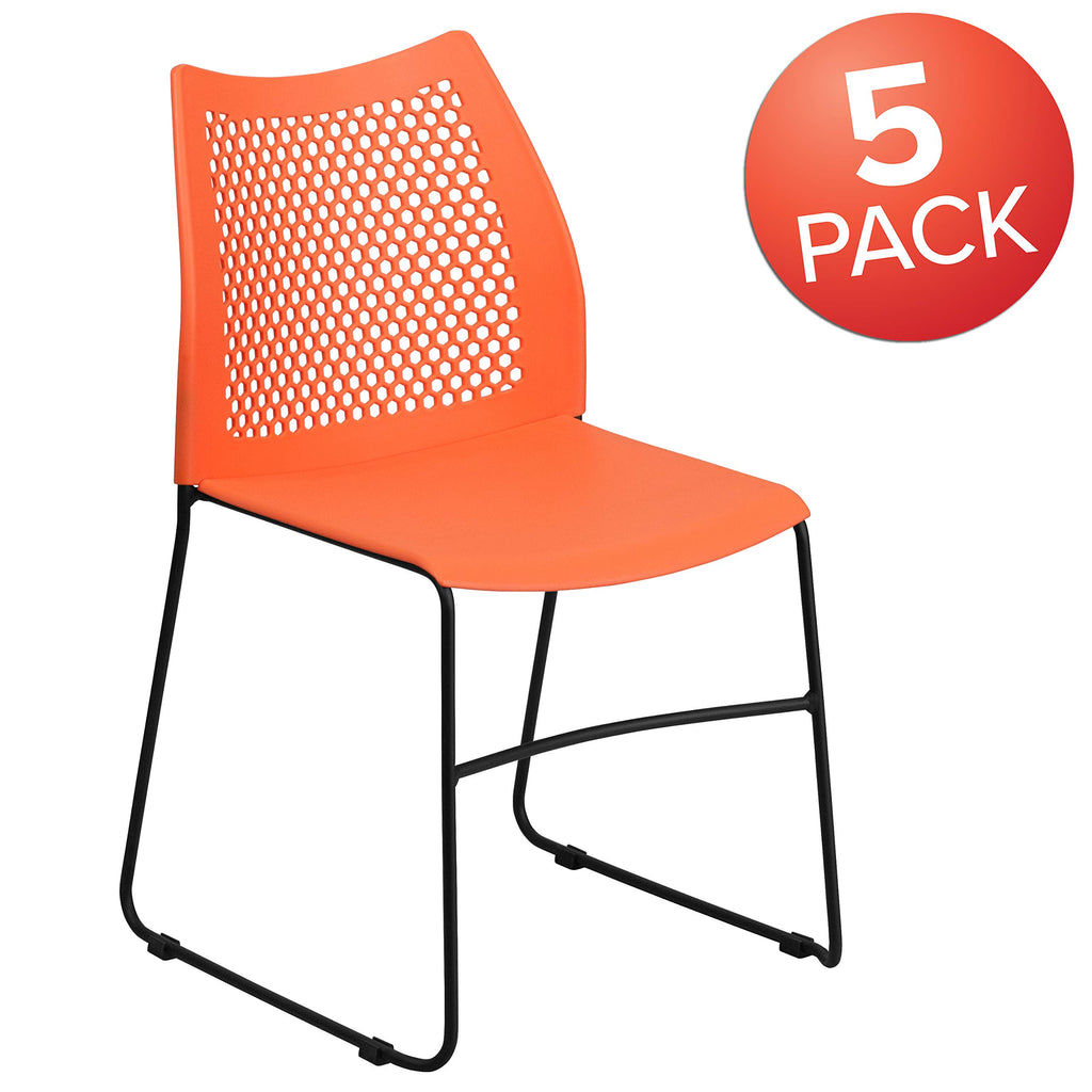 (Set of 5)Hercules Series Contoured Lobby Chairs with Air-Vent Honeycomb Backs, Ergonomic Stacking Chairs for Offices, Orange