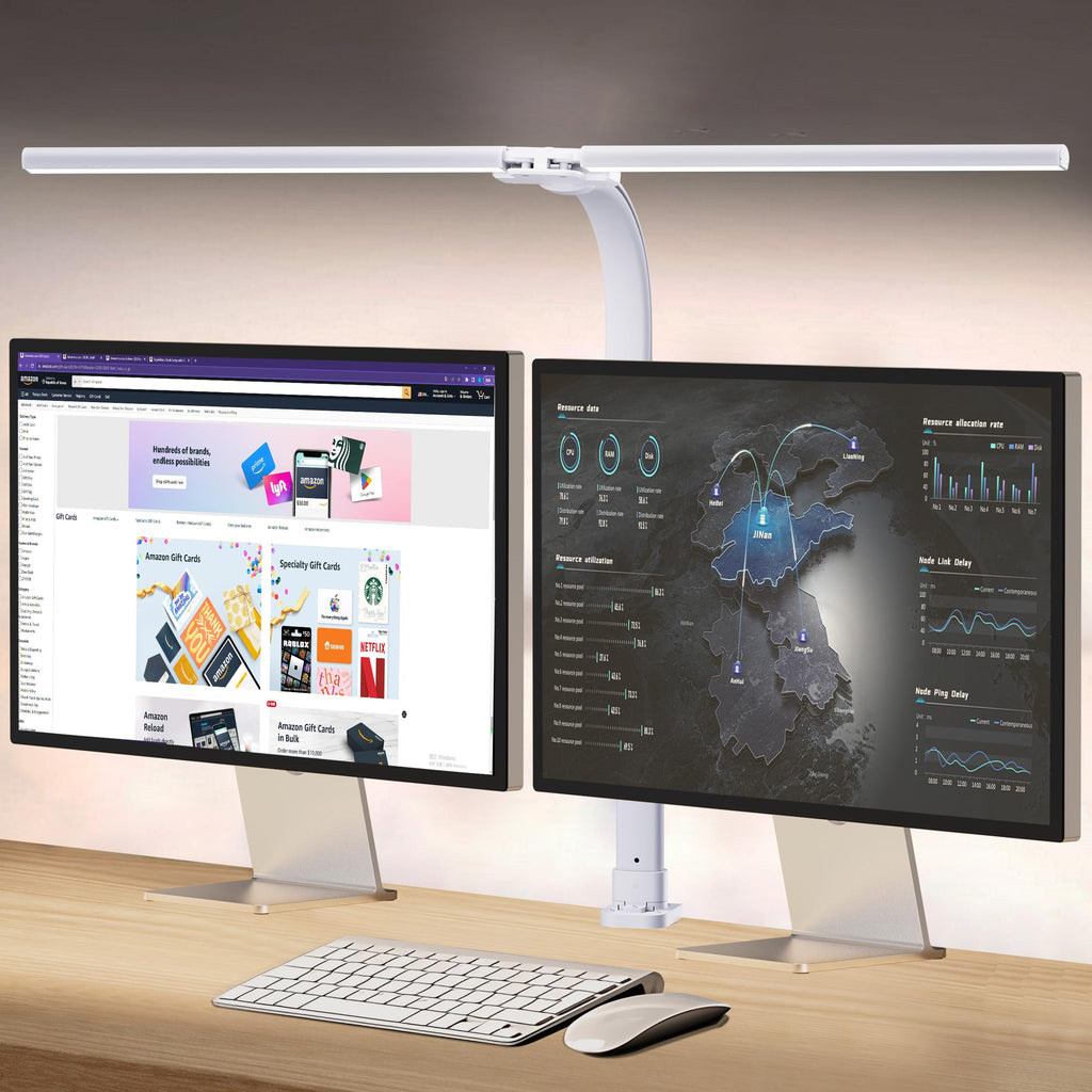 Led Desk Lamp for Office,24W Bright Eye-Caring Desk Light with Clamp,5 brightness and 5 temperatures Dimmable Workbench Task Light, Adjustable Gooseneck Table Lamp for Monitor Study(white)