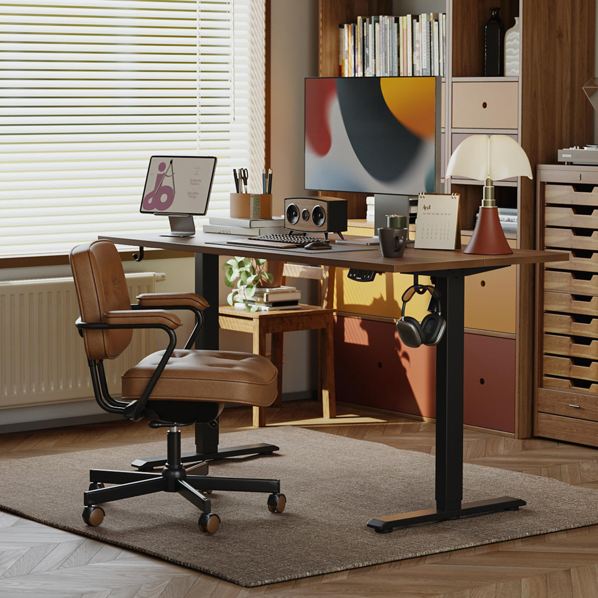 60*24 Inch Height Adjustable Electric Standing Desk, Dark Walnut