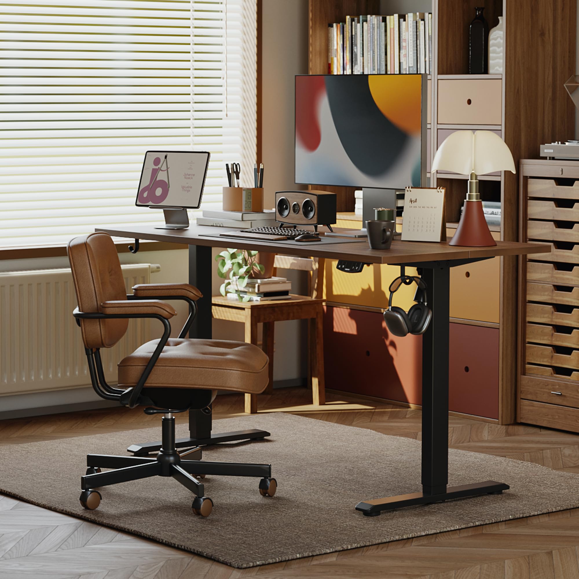 Electric Standing Desk, 55 x 24 Inches Height Adjustable Desk, Sit Stand up for Work Office Home, Ergonomic Rising Computer Table with Memory Preset, Dark Walnut