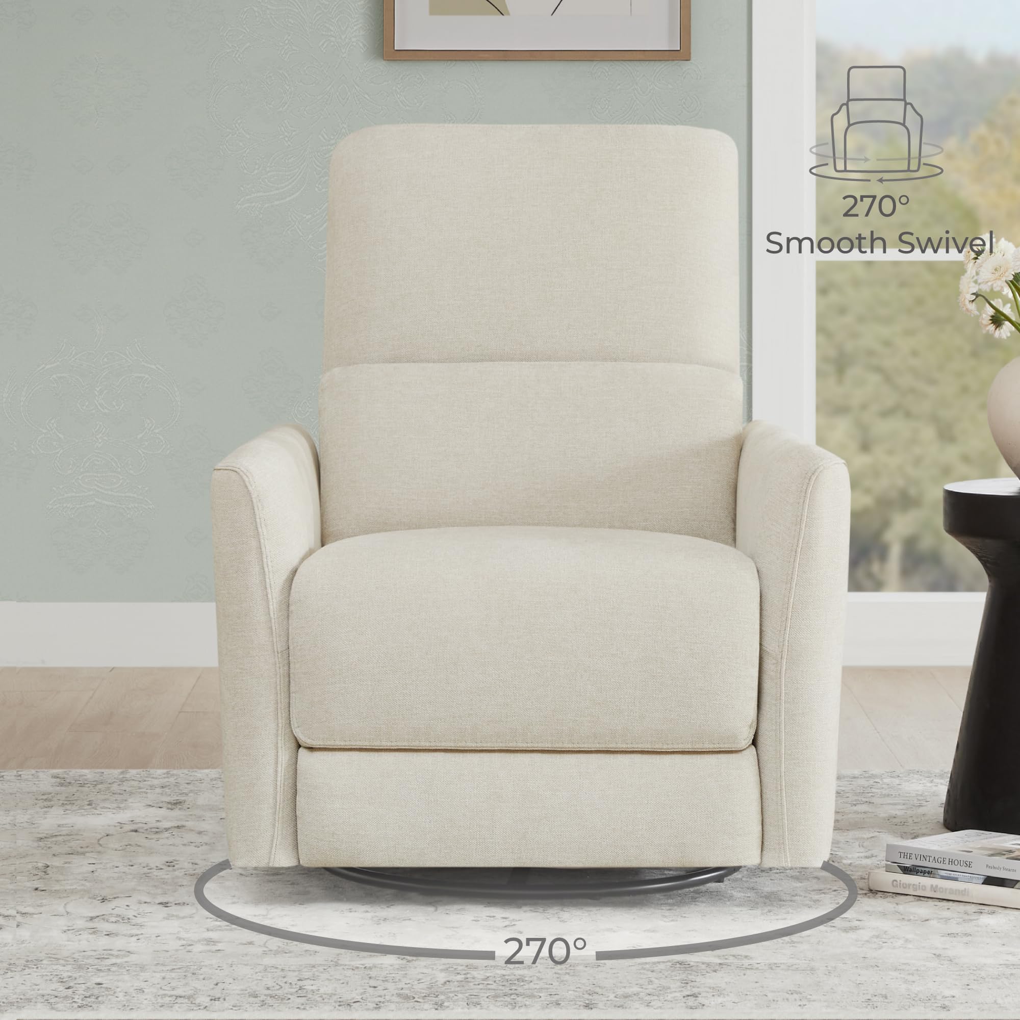 Power Recliner Chair Swivel Glider, FSC Certified Upholstered Living Room Nursery Reclining Sofa Chair with Lumbar Support, Linen