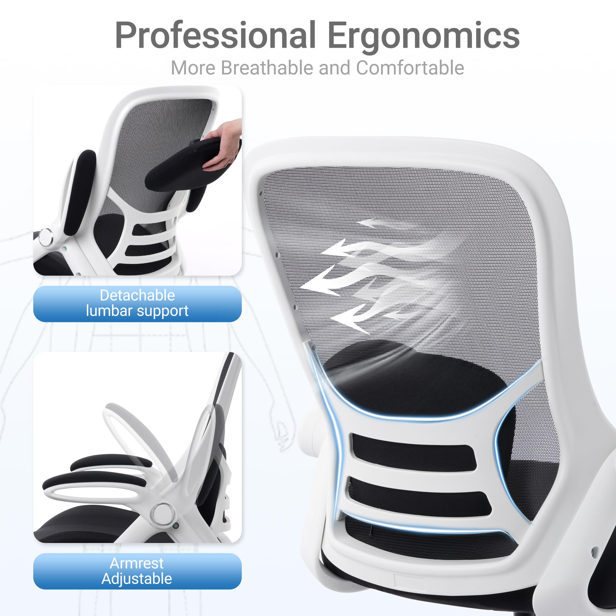 400lbs Heavy Duty Drafting Chair 5" Thickened Seat Office Chair with Flip-Up Armrests Tall Ergonomic Computer Chair with Lumbar Support and Adjustable Footrest Ring Standing Desk Chair (Black)