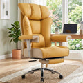 Big and Tall Green Office Chair 450LBS – Ergonomic High-Back Executive Chair with Footrest, Adjustable Padded Armrests, PU Leather Computer Chair with Lumbar Support for Home or Office, Yellow