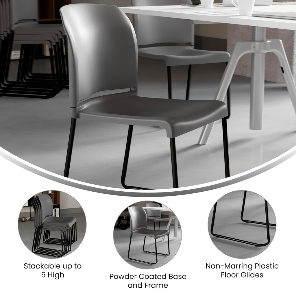 Set of 5, Hercules Series Contoured Stacking Chairs for Waiting Rooms and Offices, Ergonomic Lobby Chairs with Curved Back, Gray