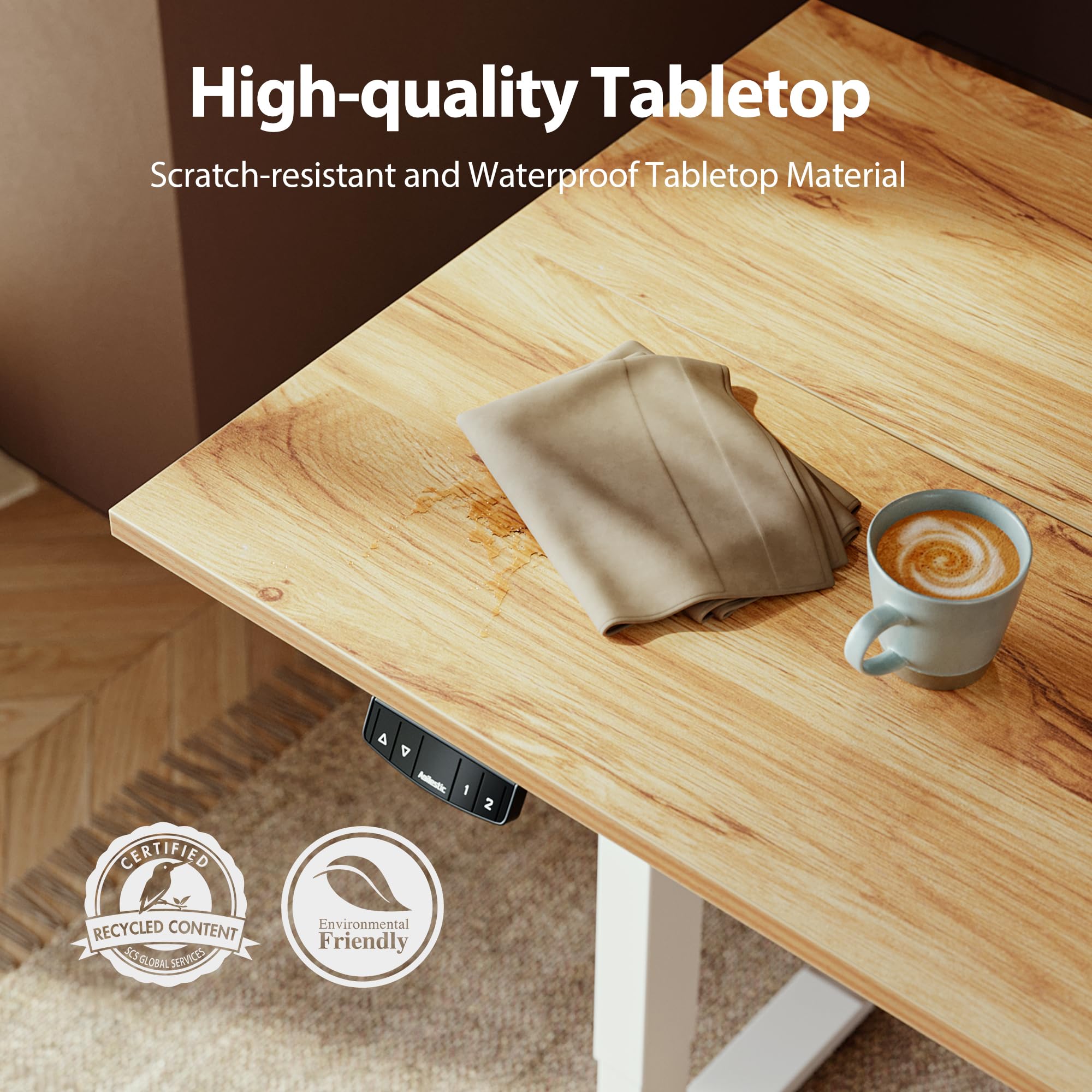 Electric Standing Desk, 48 x 24 Inches, Light Rustic Brown