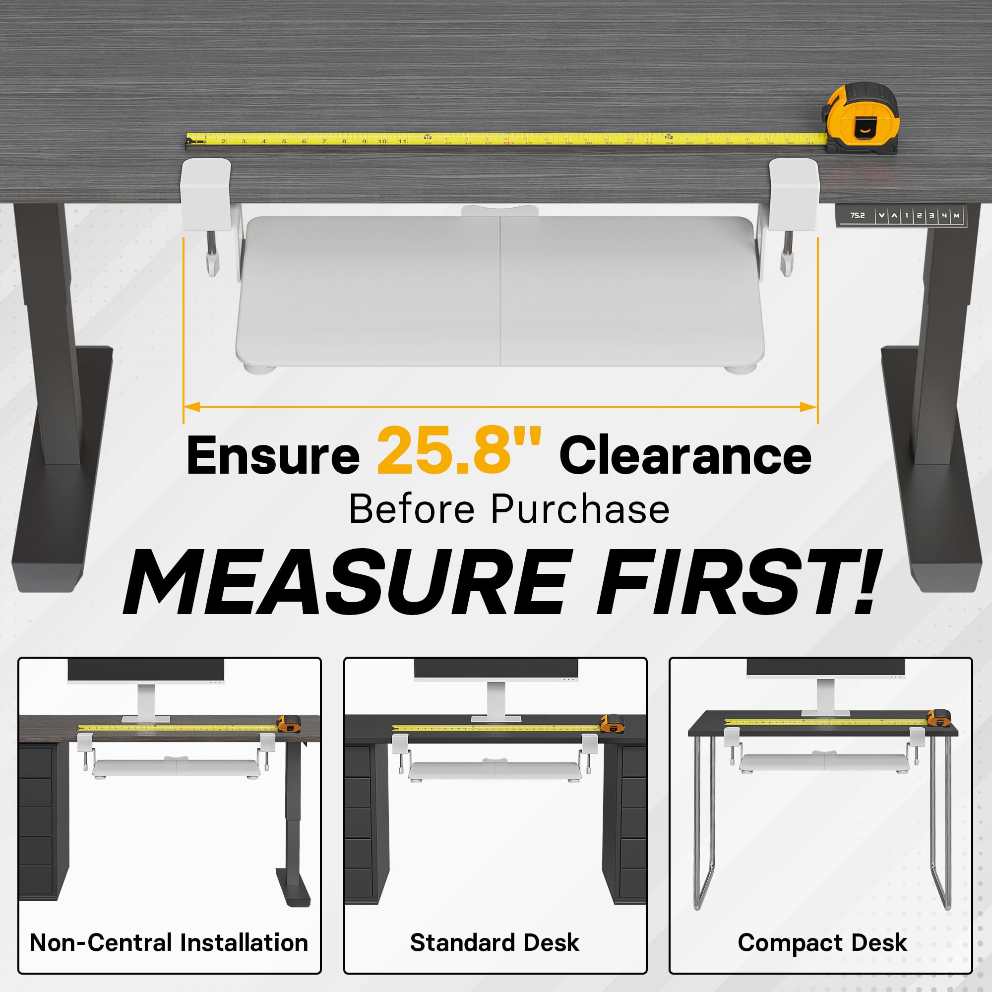Under Desk Keyboard Tray, Pull-Out Keyboard & Mouse Platform with C-Clamp, 20 x 11.8 in Space-Saving Ergonomic Slide-Out Drawer, White