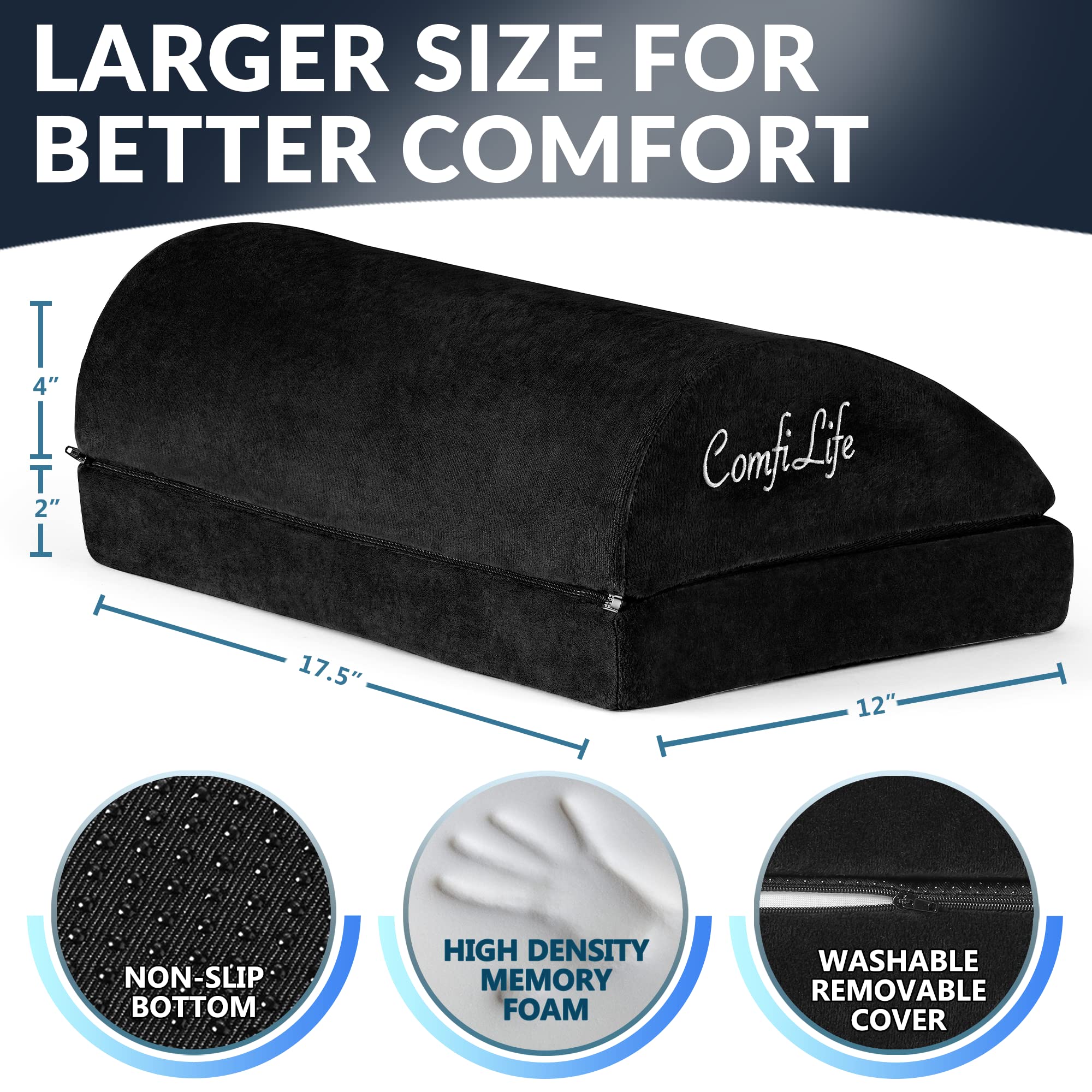 Foot Rest for Under Desk at Work – Adjustable Desk FootRest for Office Chair, Gaming Accessories – Ergonomic Teardrop Design for Back, Hip & Leg Pain Relief – 100% Memory Foam (Black)