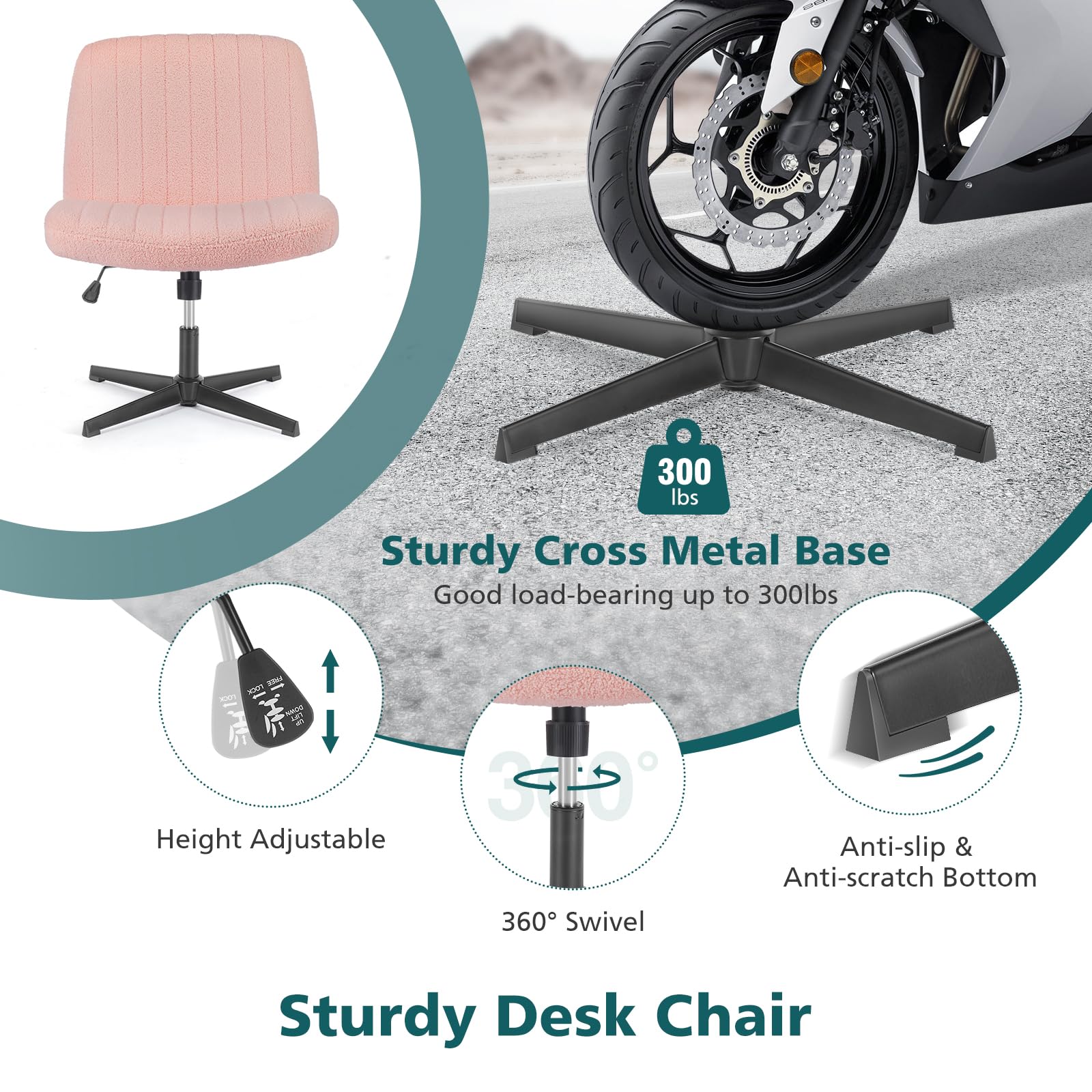 Criss Cross Chairs Legged Armless No Wheels Wide Seat Height Adjustable Swivel Rolling Padded Furry Cute Home Office Desk Seating for Bedroom, Student, Study Room