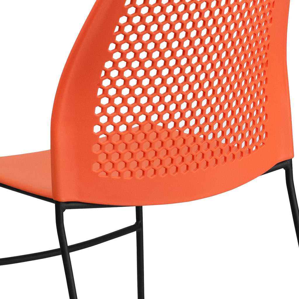 HERCULES Series 661 lb. Capacity Orange Stack Chair with Air-Vent Back and Black Powder Coated Sled Base