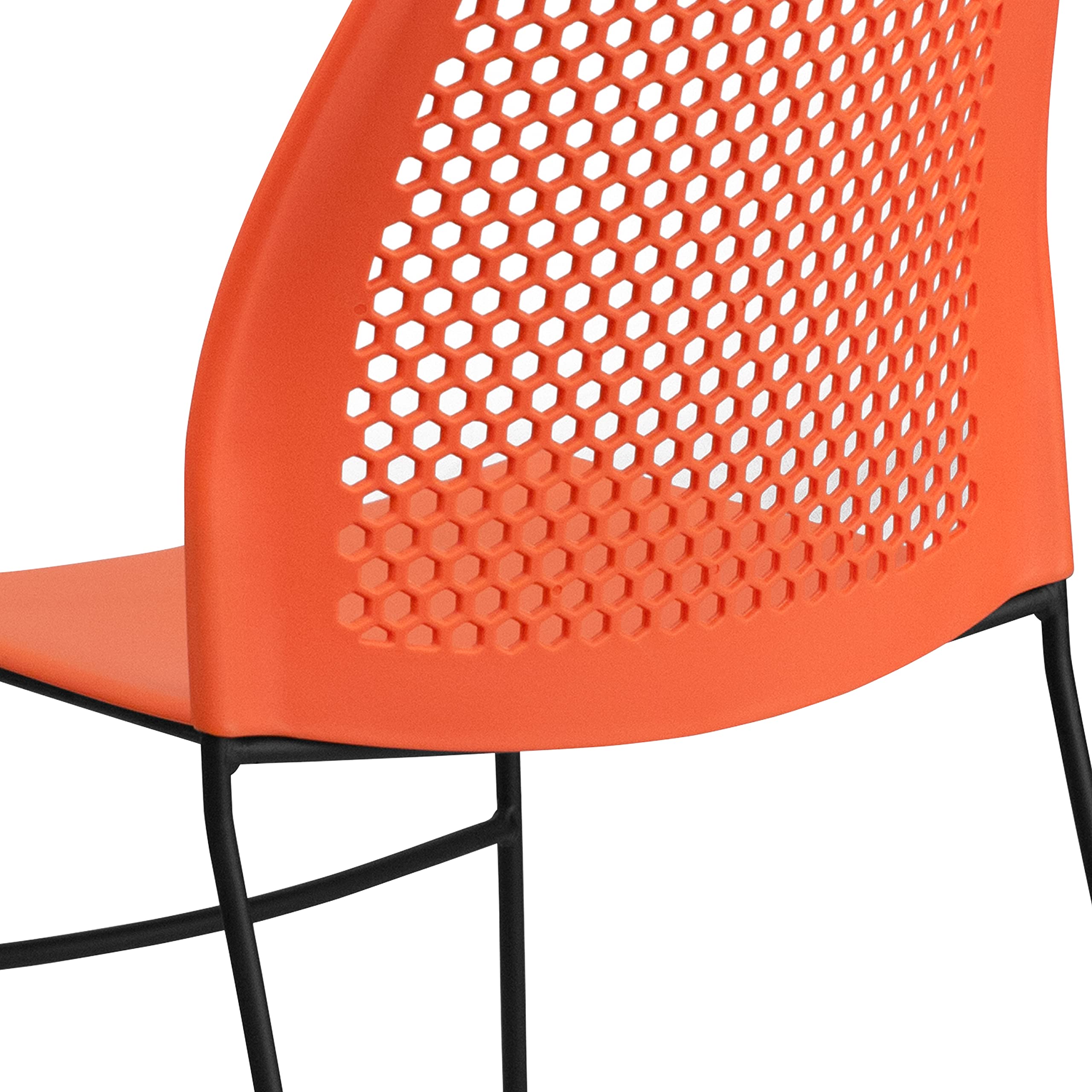 HERCULES Series 661 lb. Capacity Orange Stack Chair with Air-Vent Back and Black Powder Coated Sled Base