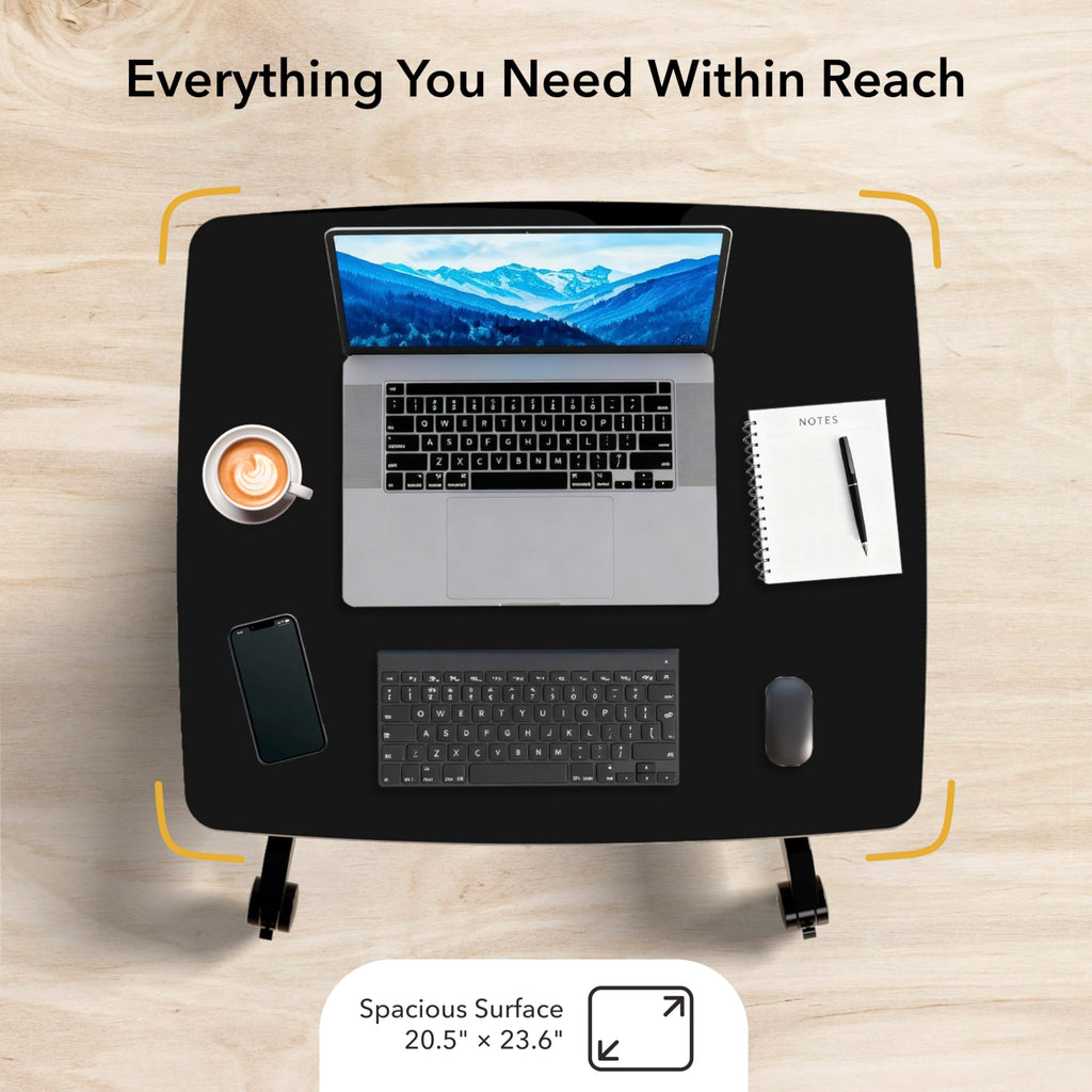Rolling Laptop Desk Adjustable Height (29.6”-44.2”), Mobile Workstation Cart with 23.6” x 20.5” Desktop, Small Sit-Stand Desk for Home, Office, or Classroom in Black