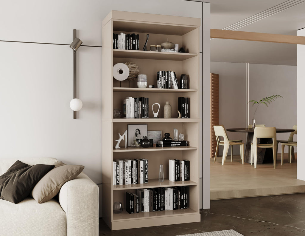 Solid Wood Bookcase - Stackable Modular 6-Tier Bookshelf - 71.5" Tall x 32" Wide - Beige, Open Display Shelf for Living Room, Office, Renewable 100% Eco-Friendly Wood, Made in Brazil