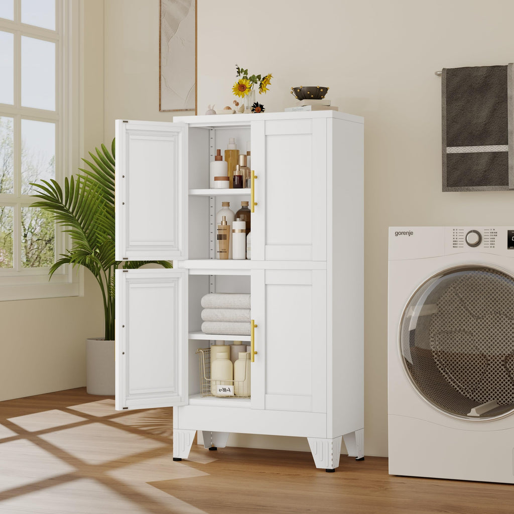 47” White Metal Storage Cabinet, Kitchen Pantry Cabinet