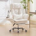 Criss Cross Office Desk Chair with Foot Rest and Flip Armrests for Pets Friendly & Extra Space, Ergonomic Reclining Gaming Computer Chair with Lumbar Pillow(Chenille Fabric Off-White)