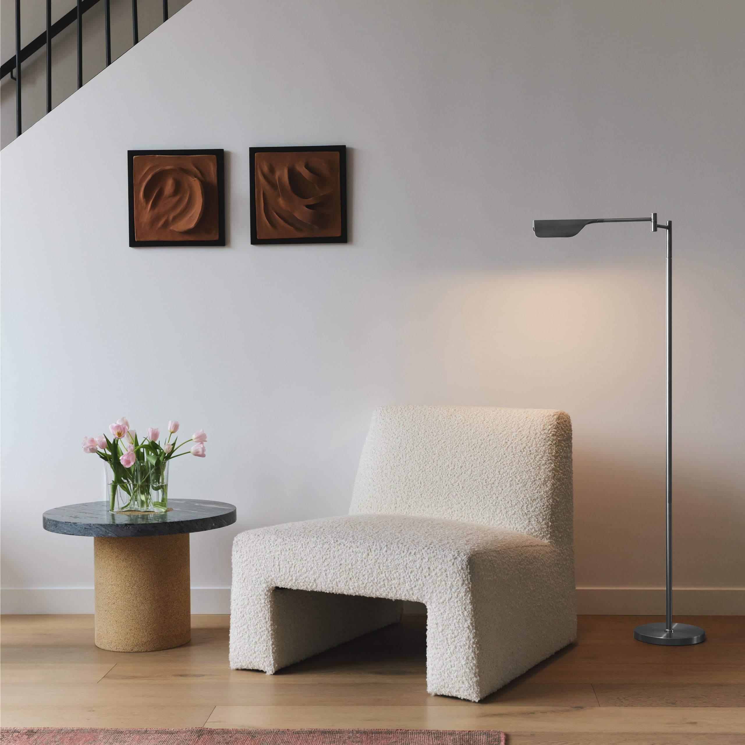 Leaf Pharmacy LED Reading Lamp, Dimmable Floor Lamp with Easy Adjustable Rotation Over Chair or Desk for Living Room, Work Light for Office, Modern Minimalist Home Decor - Platinum Silver