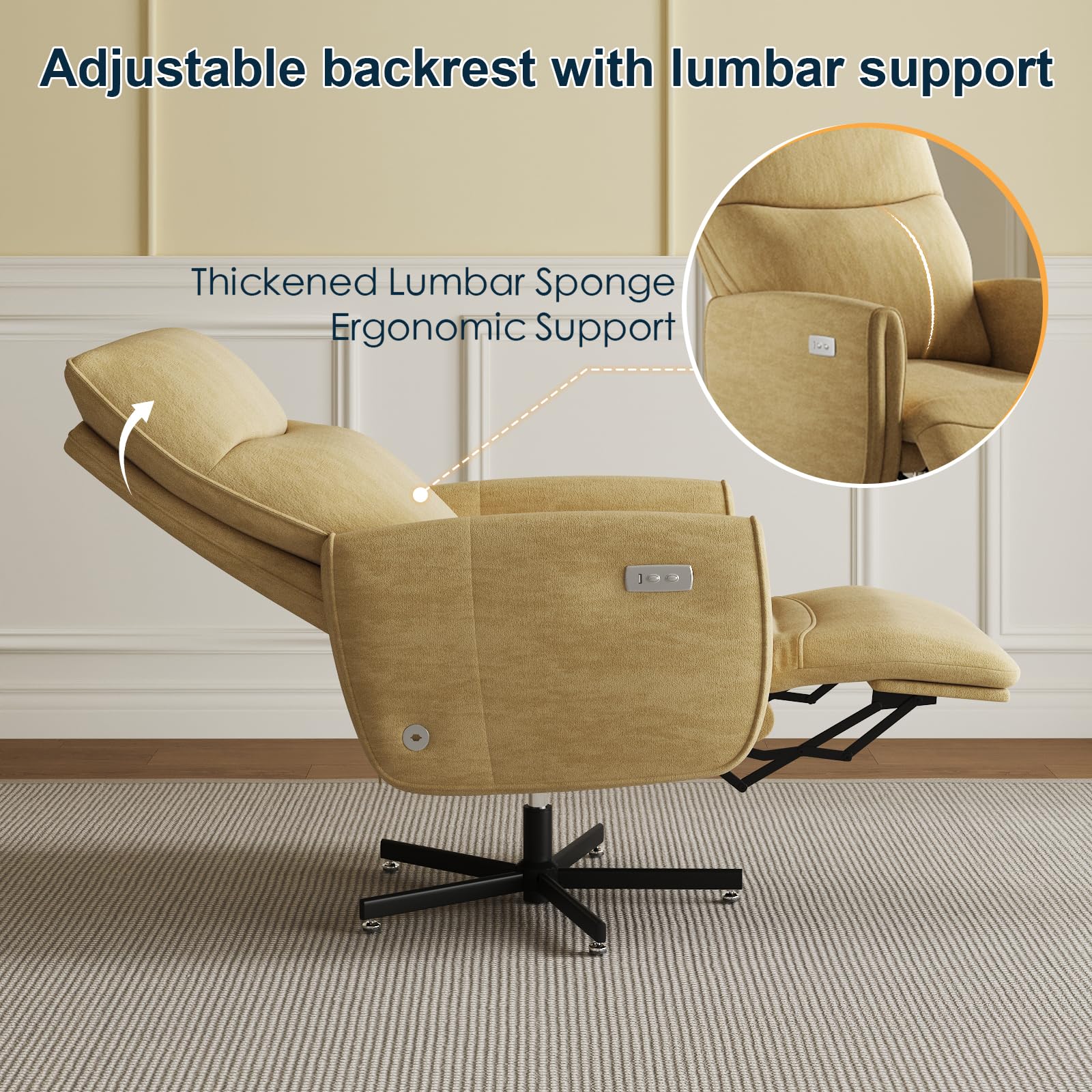Power Reclining Adjustable Swivel Chair, Ergonomic Executive Office Chair, 90°-125° Tilt, Velvet Upholstery, Built-in USB Charger, 360° Rotation & Height Adjustment, Modern Desk Chair for Home Office