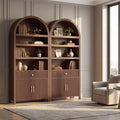 Book Shelf 70" Tall Bookcase with Drawer, 7-Tier Arched Cabinet with Storage and Fluted Door, Mid-Century Modern Modular Arch Bookshelf for Office Living Room Bedroom Library (Walnut, 2)
