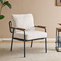 Mid-Century Modern Accent Armchair for Office, Small Comfy Upholstered Leisure Reading Chair with Wood Armrest for Office, Bedroom, Living Room, Waiting Room, Linen Beige