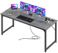 63 X 24 Inch Office Computer Desk with Power Outlets and USB-C Port, Larger and Longer Gaming Desk, for Home Office, Study, Writing Work from Home Table, Metal Frame, Grey