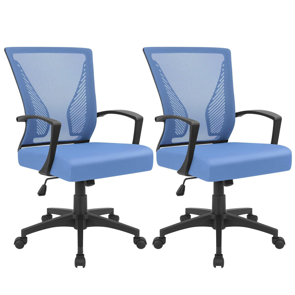 (2, Blue) Office Chair Ergonomic Computer Desk Mesh Chair Mid Back Swivel Lumbar Support with Armrest