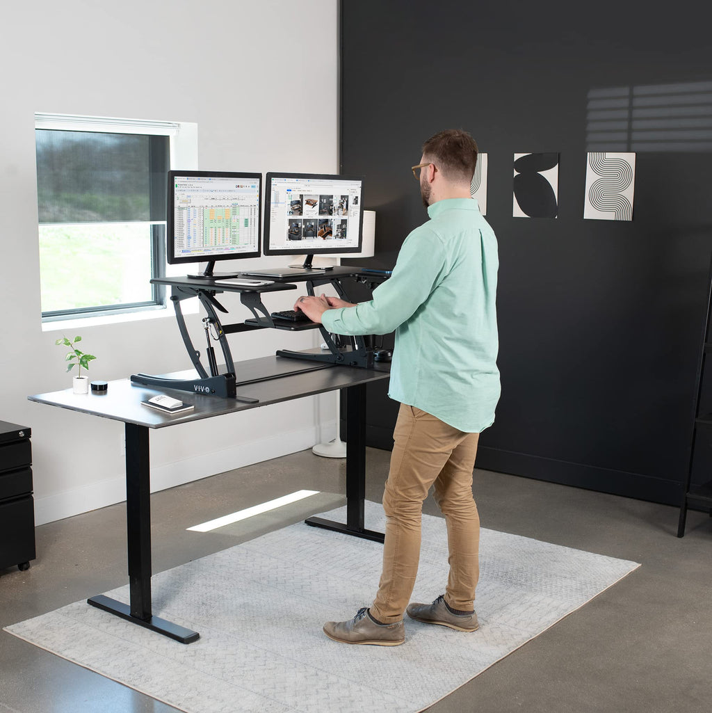 42 inch Height Adjustable Stand Up Desk Converter, V Series, Quick Sit to Stand Tabletop Dual Monitor Riser Workstation, Black