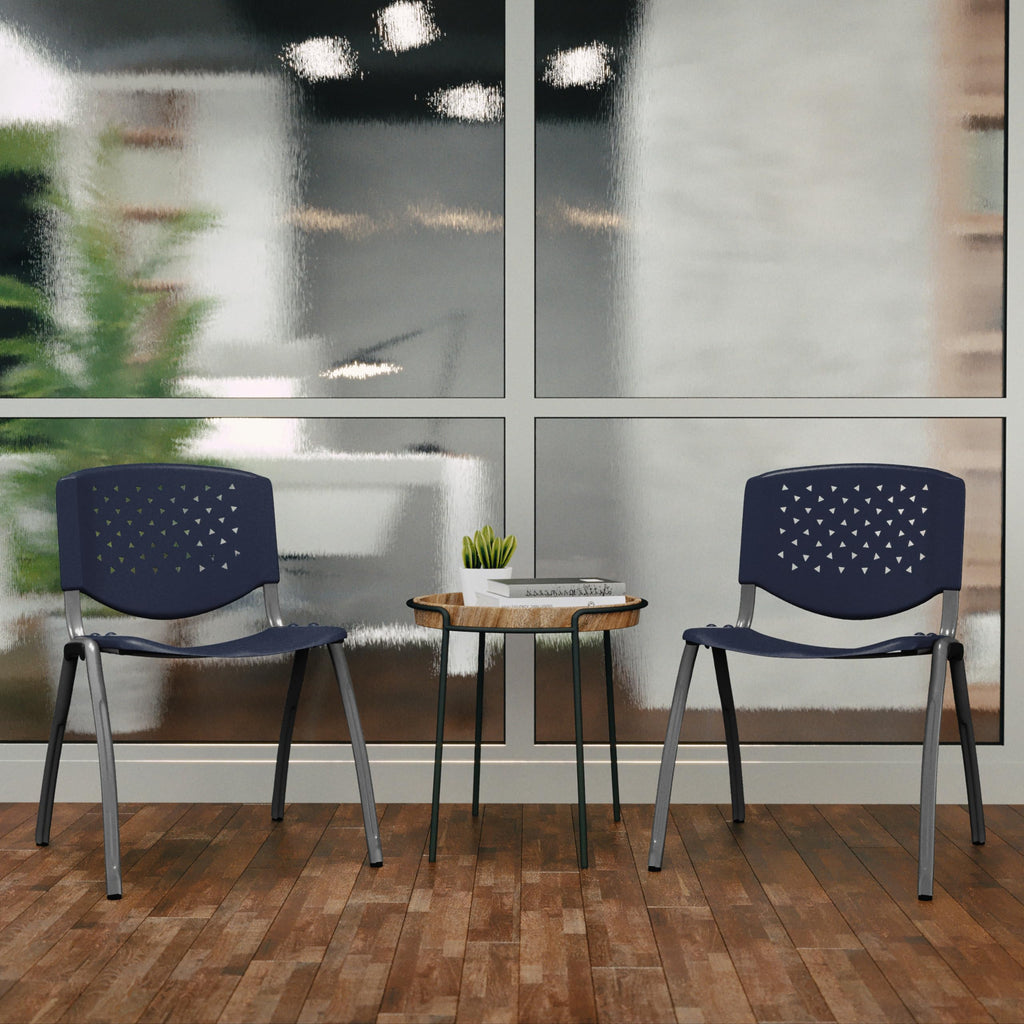 HERCULES Series 880 lb. Capacity Navy Plastic Stack Chair with Titanium Gray Powder Coated Frame
