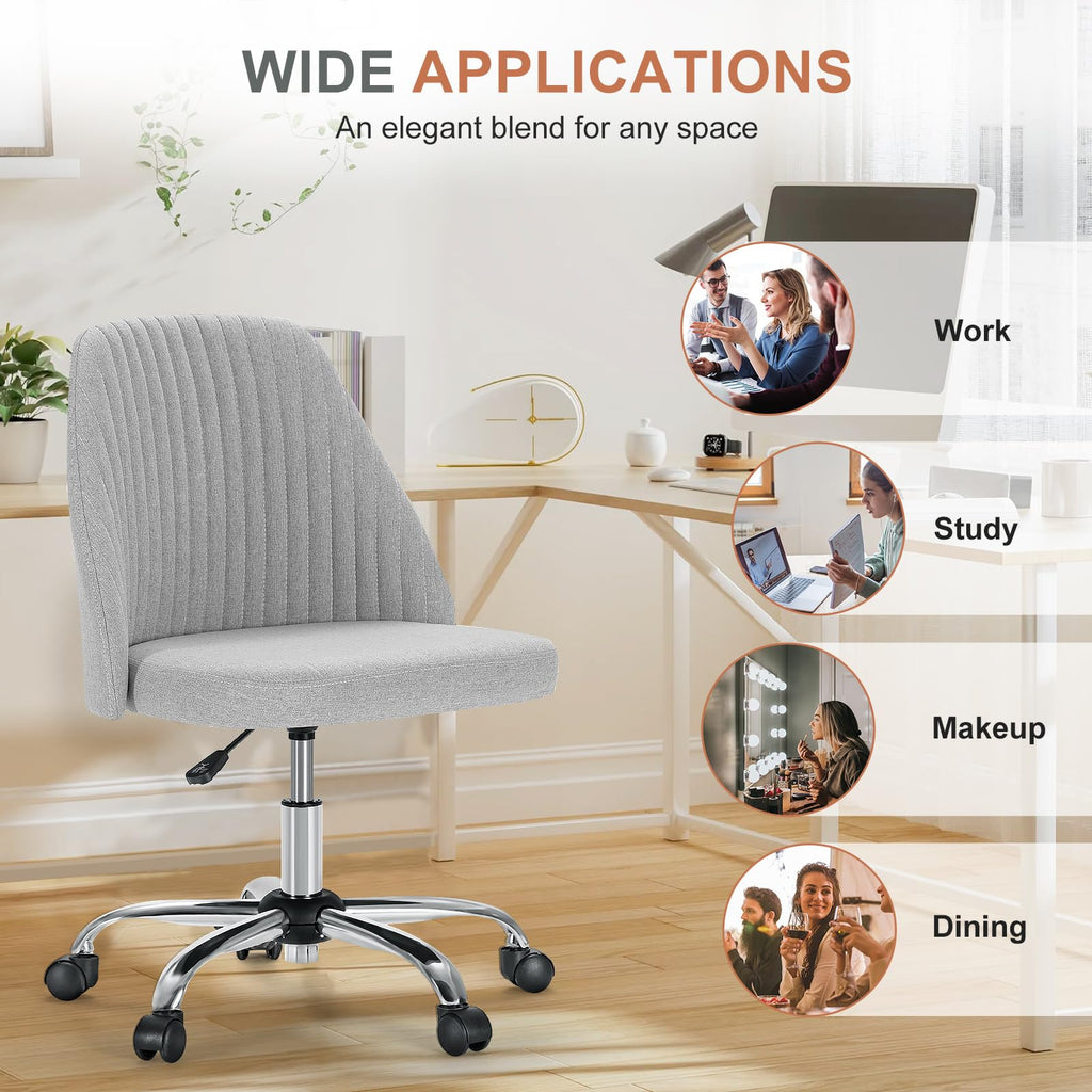Office Chair, Comfy Desk Chair Rolling Vanity Swivel Task Chairs with Wheels, Wide Seating Armless Height Adjustable Computer Chairs for Home,Bedroom,Student,Adults, Dull Gray