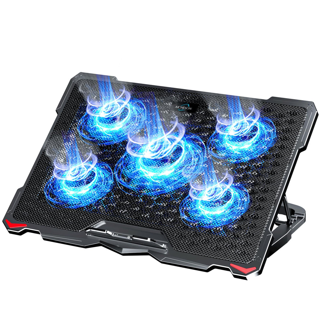 Laptop Cooling Pad 5 Fans Up to 17.3 Inch Heavy Notebook Cooler, Blue LED Lights, 2 USB Ports, S035, Blue-5fans