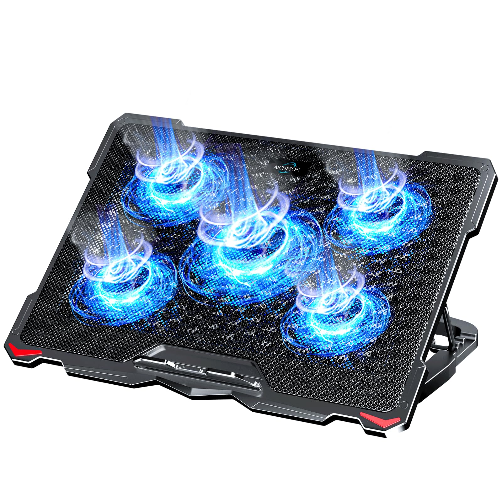 Laptop Cooling Pad 5 Fans Up to 17.3 Inch Heavy Notebook Cooler, Blue LED Lights, 2 USB Ports, S035, Blue-5fans