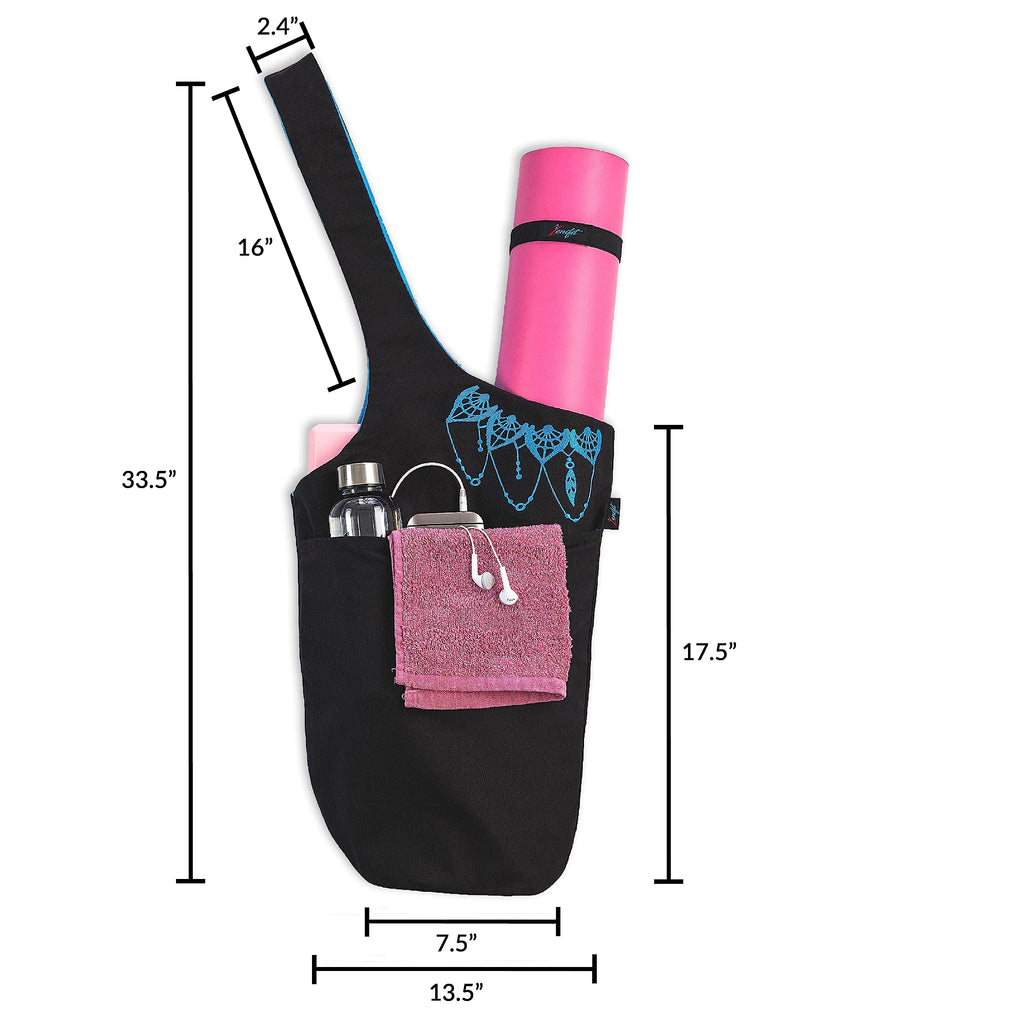 Yoga Mat Bag & Carrier with Pockets for Women, Black & Blue