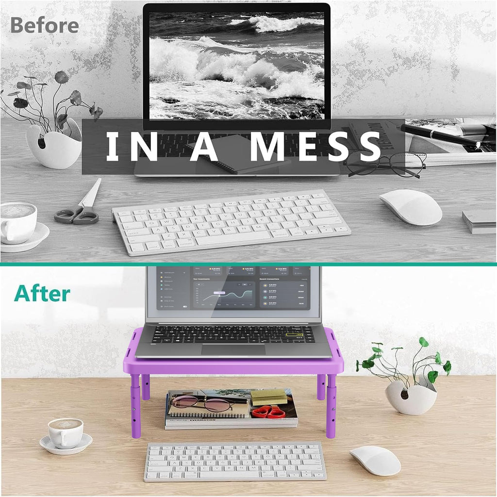 Computer Monitor Stand for Desk, Adjustable Laptop Riser, Desk Monitor Stand Underneath Storage for Office, Home, School Supplies (PTT001-V), 1 Pack, Violet