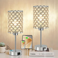 Silver Crystal Bedside Table Lamps Set of 2 with USB C+A Ports