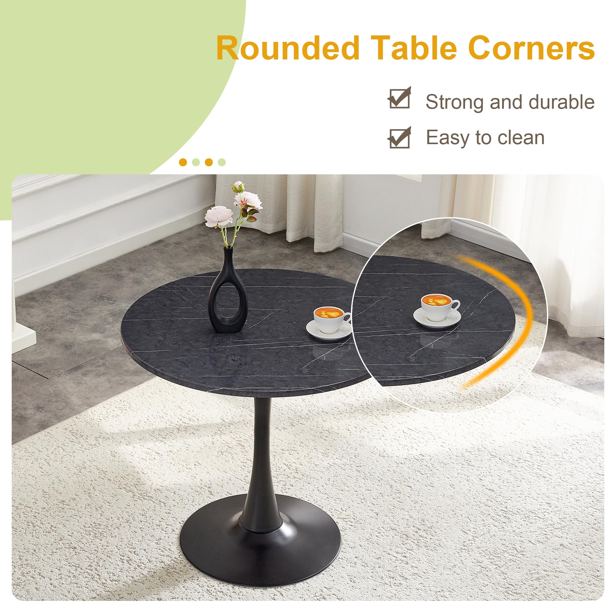 Round Tulip Dining Table, 31.5" Circle Tulip Table with Thickened Tabletop & Metal Pedestal, Mid Century Modern Bistro Table for Kitchen, Small Places, Living Room