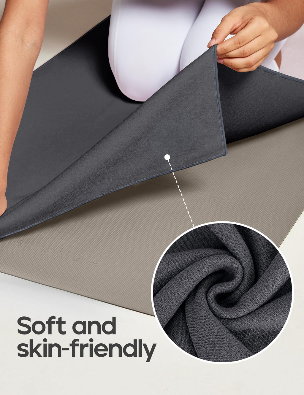 Yoga Mat Towel Non Slip for Hot Yoga Towel with Silicone Grip & Free Spray Bottle, 72"X26" Extra Large Microfiber Yoga Towel for Bikram, Pilates, Fitness (Grey)
