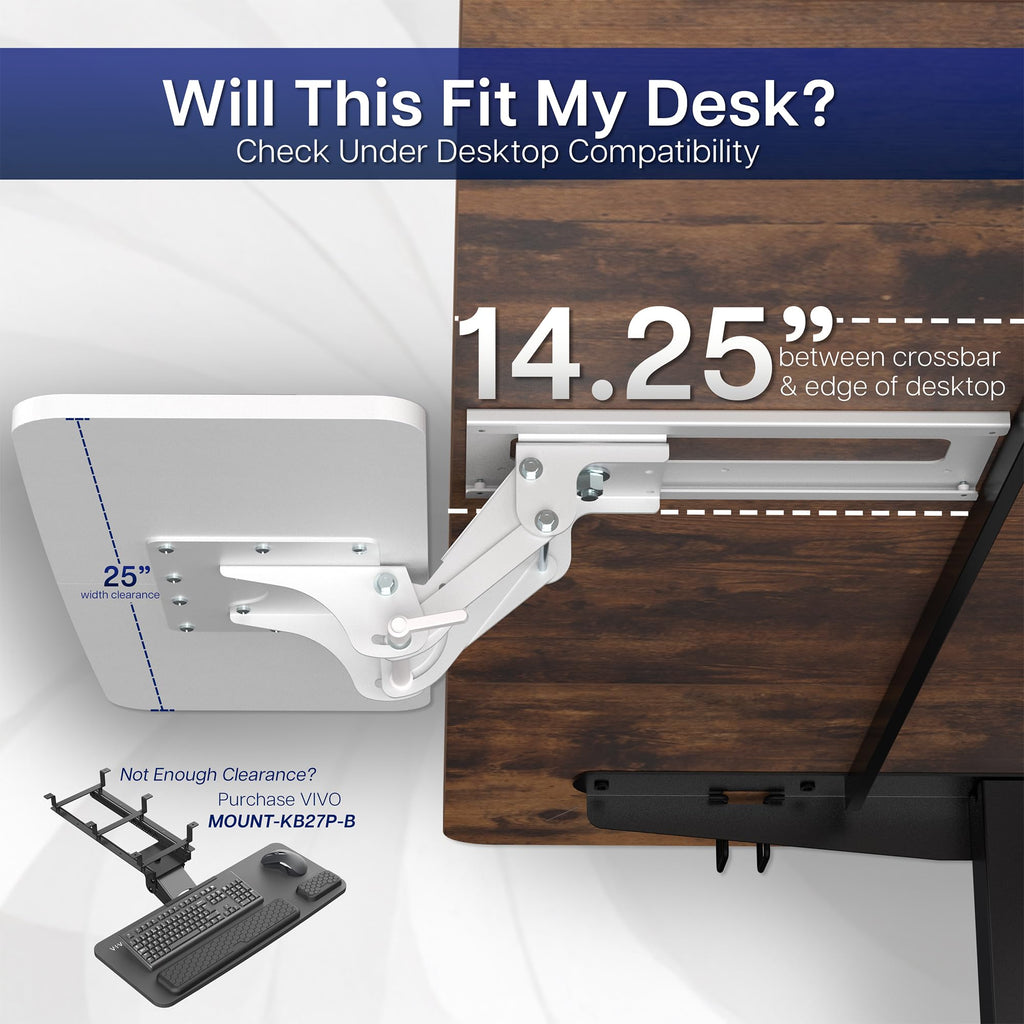 Adjustable 25 x 10 inch Computer Keyboard and Mouse Platform Tray Ergonomic Under Table Desk Mount Drawer Underdesk Shelf, White