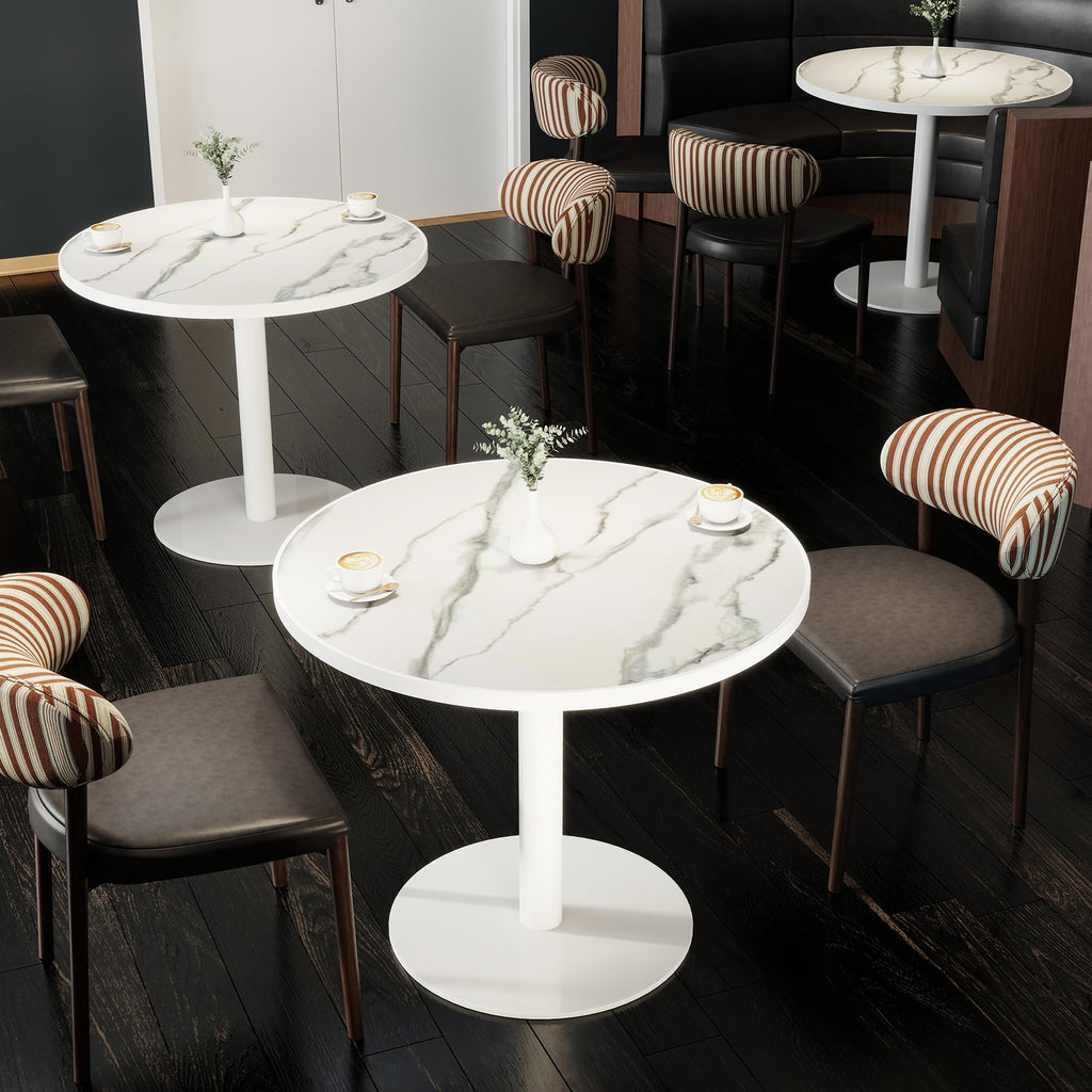 hausway 31.5" Tulip Table,Round Kitchen Dining Table for 2-4 with Thick Sintered Stone Top,Titanium Golden Pedestal Base,Heat-Resistant,Bistro Table for Dining Room,Café,Small Space（White Glacial）