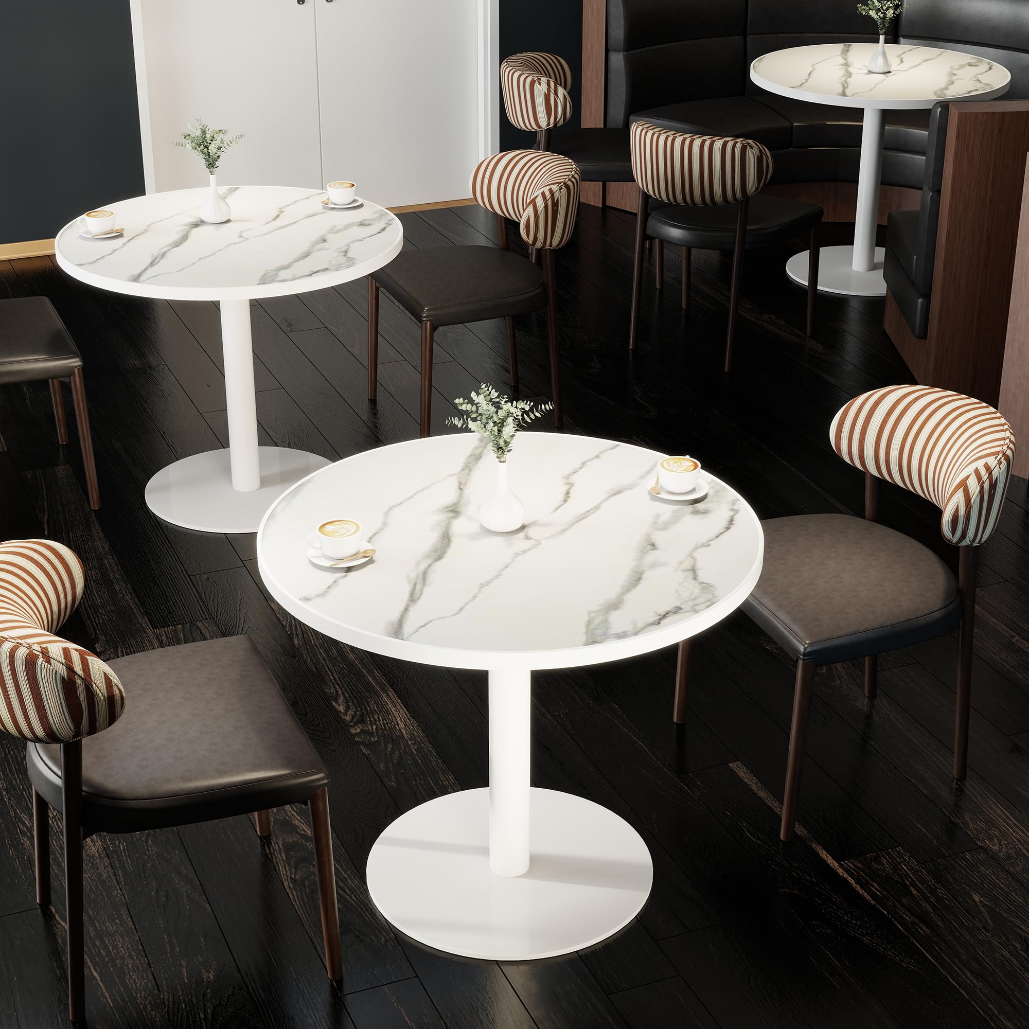hausway 31.5" Tulip Table,Round Kitchen Dining Table for 2-4 with Thick Sintered Stone Top,Titanium Golden Pedestal Base,Heat-Resistant,Bistro Table for Dining Room,Café,Small Space（White Glacial）
